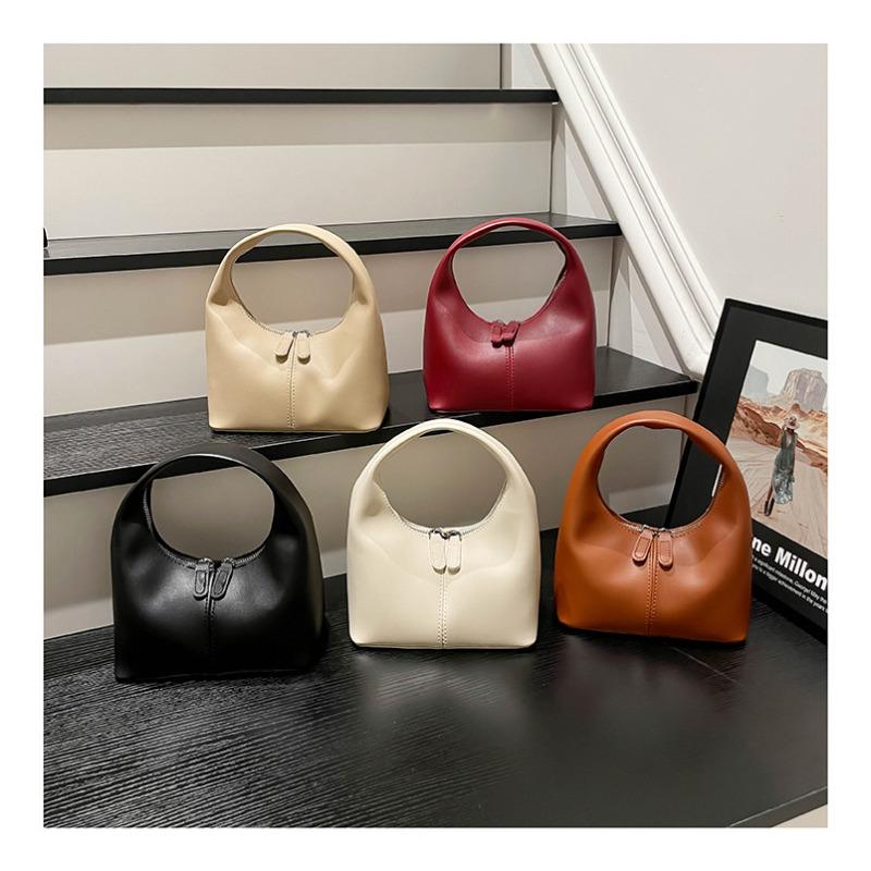 New Vintage Faux Leather Shoulder Bag, Small Dumpling Crossbody Purse, Soft Handbag with Zipper Closure