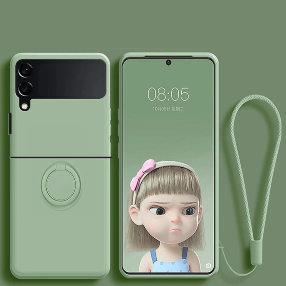 Dopamine Skin Feel Liquid Silicone Flip Case for Samsung Galaxy Z Flip 7 FE 6 5 4 3 Anti-Drop Ring Holder Magnetic Stands Cover