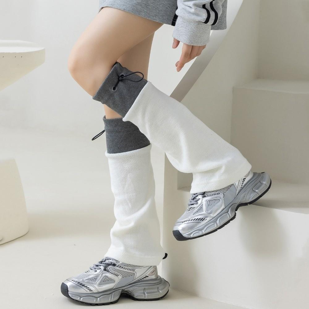 1 Pair Gray Spliced Leg Warmers Middle Tube Boot Cuffs New Calf Socks Autumn Winter