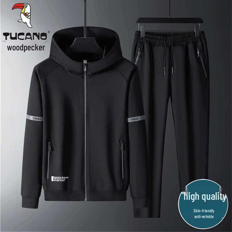 Męski zestaw bluzy z kapturem i spodni z podszewką z polaru Włoski Dzięcioł