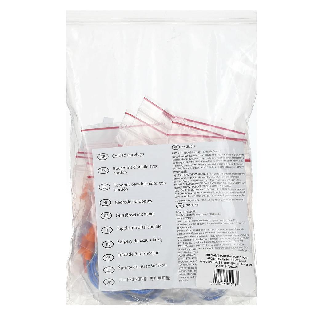 Reusable Wired Earplugs, 25 Pairs