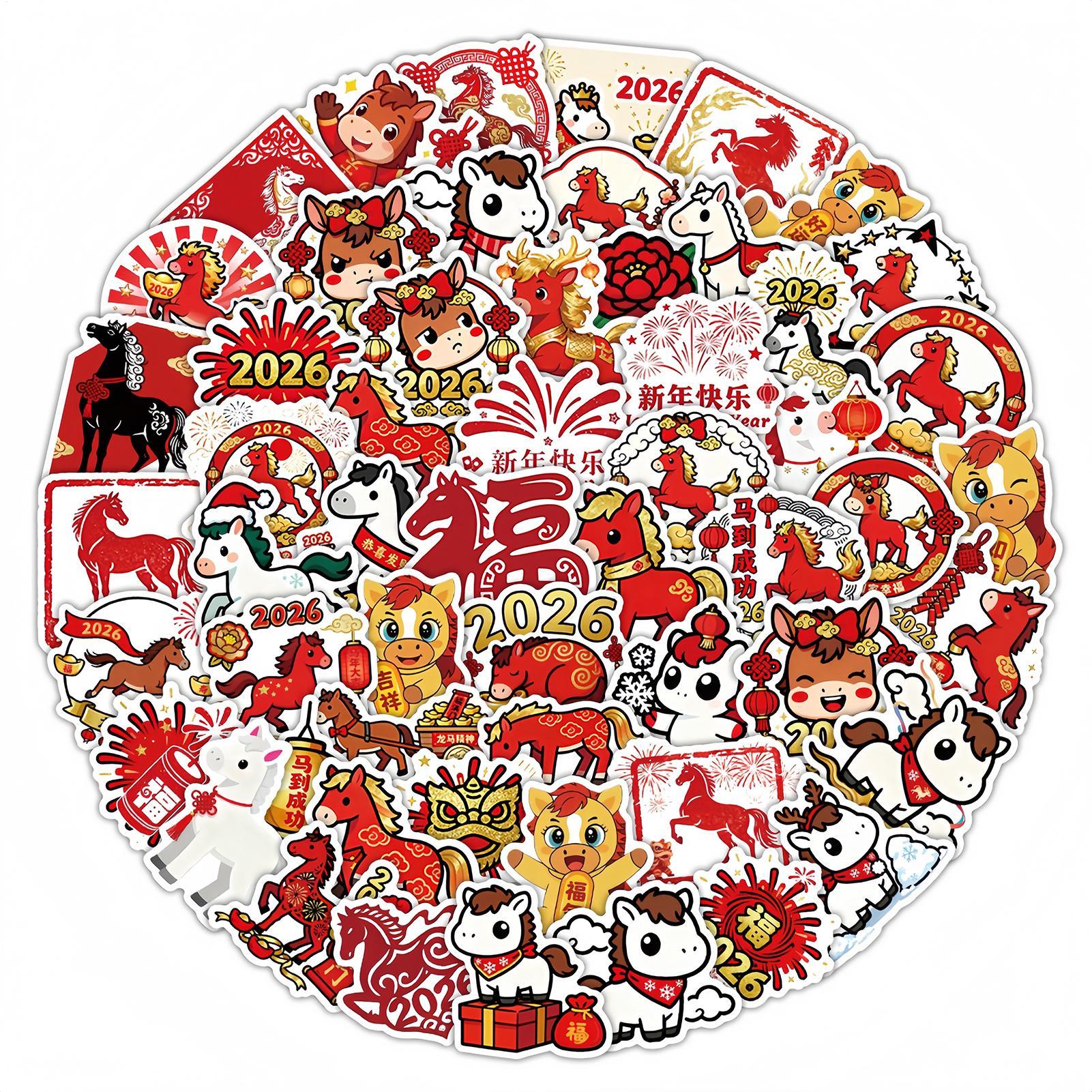 

Year of the Horse Cartoon Stickers Chinese New Year Elements Graffiti Decoration Notebook Suitcase Guitar Decals Stickers 61Pcs China Mainland