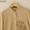 ZANZEA Women Casual Stand Collar Loose Long Sleeve Embroidery Blouse