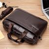 LAOSHIZI Men's Briefcase Male  Genuine Leather Messenger Bag Documents Bag Crossbody Bag