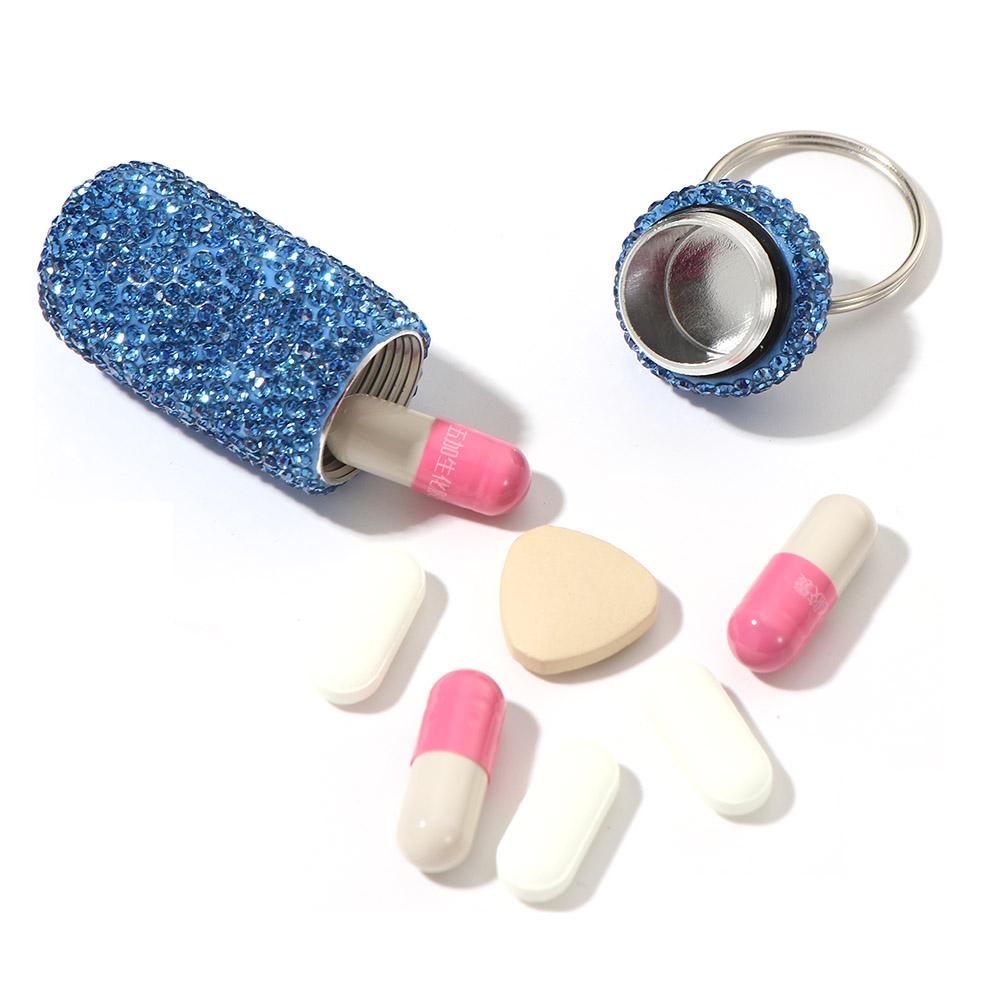 Tubes shape Crystal Rhinestones Pill Organizer Key Ring Bling Pill Bottle Travel Pill Case
