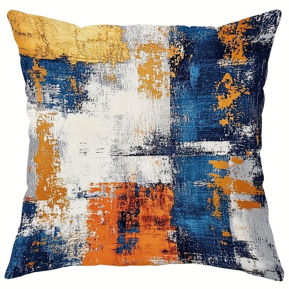 

Blue and Orange Abstract Art PillowcasesBedroom Living Room Sofa Home Decor Polyester Cushion Cover with Zipper 20x20Inch