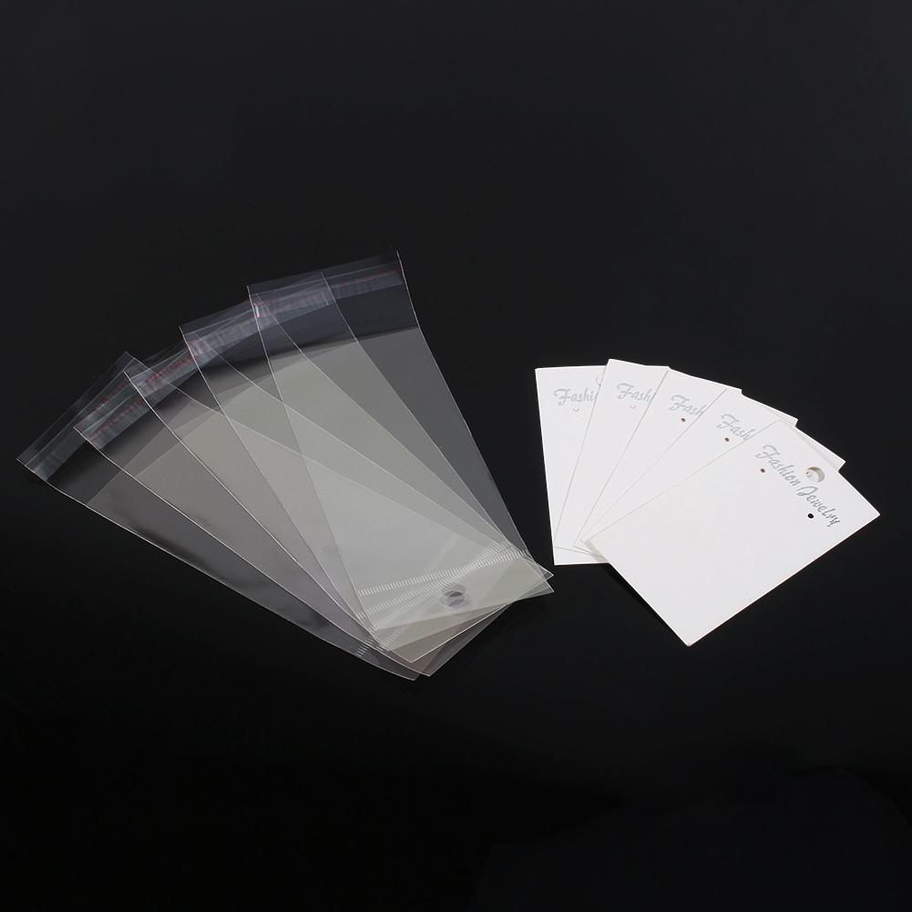 100pcs White Earring Display Cards With Self Adhesive Bags