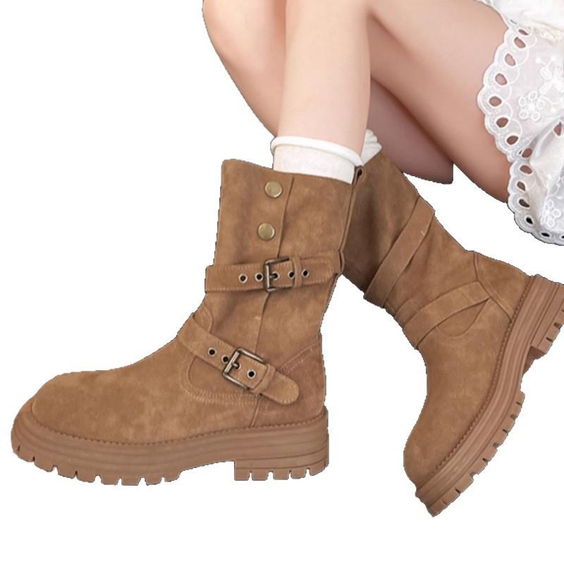 British Martin boots women's 2025 autumn and winter new thick-soled medium tube thin boots women's retro versatile locomotive boots children