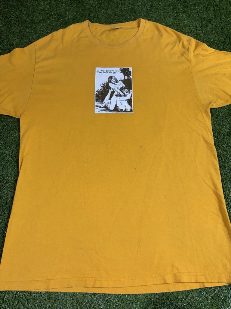 2021 FUCT “Grasping For Air” Girls Wrestling Tee T Shirt Yellow XL Travis Scott Unisex T-Shirt