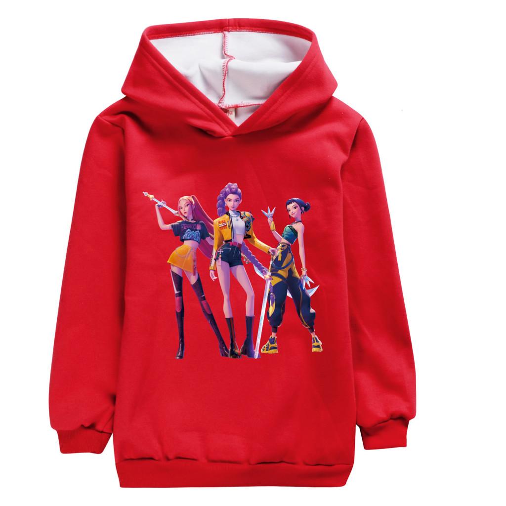 5031 Девочки Kpop Руми Зои Мира Принт Длинные Рукава Бархатное Теплое Худи 170cm красный