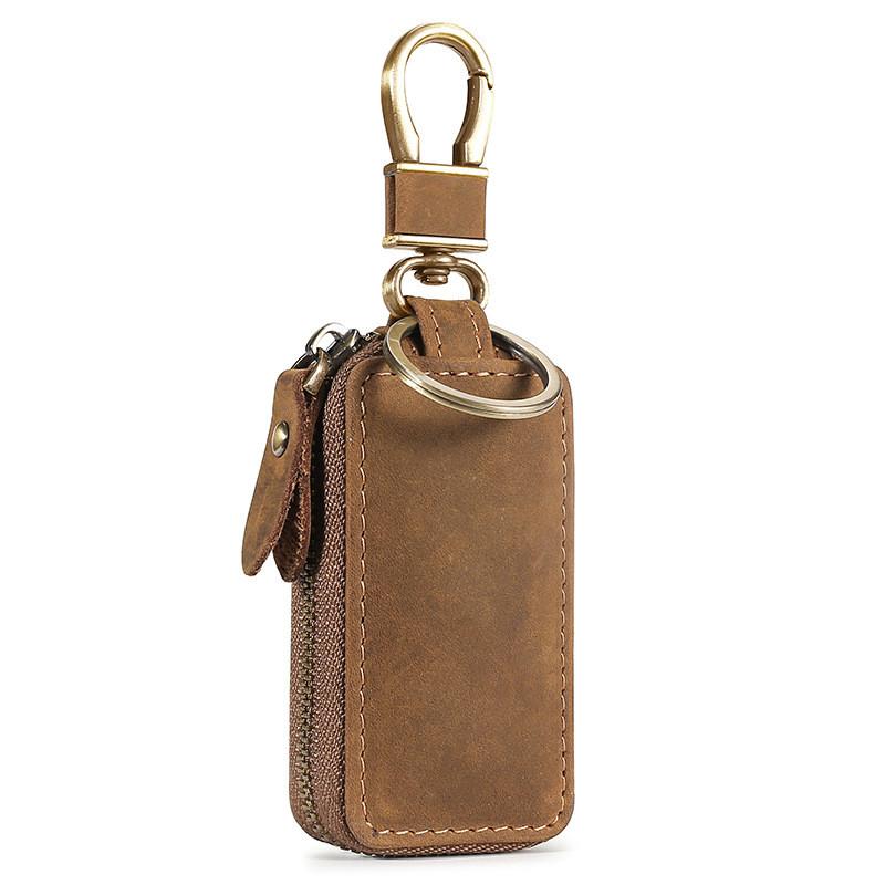 Leather Car Key Case With Foldable Design And Vintage Style For Men And Women