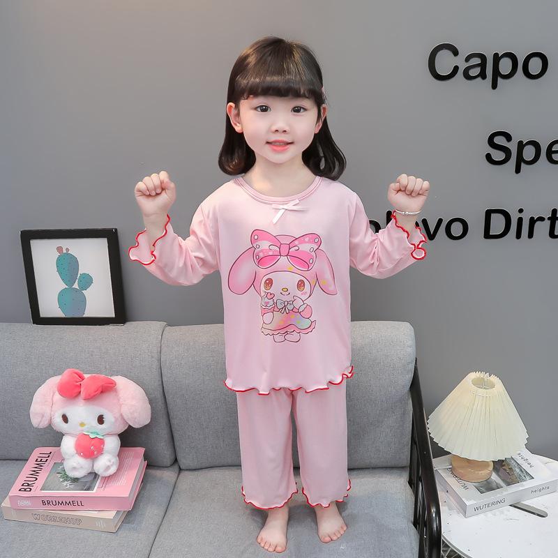 Girls Cute Cartoon Cool Touch Pajama Set Short Sleeve Shorts Summer Thin Two Piece Sleepwear For Kids