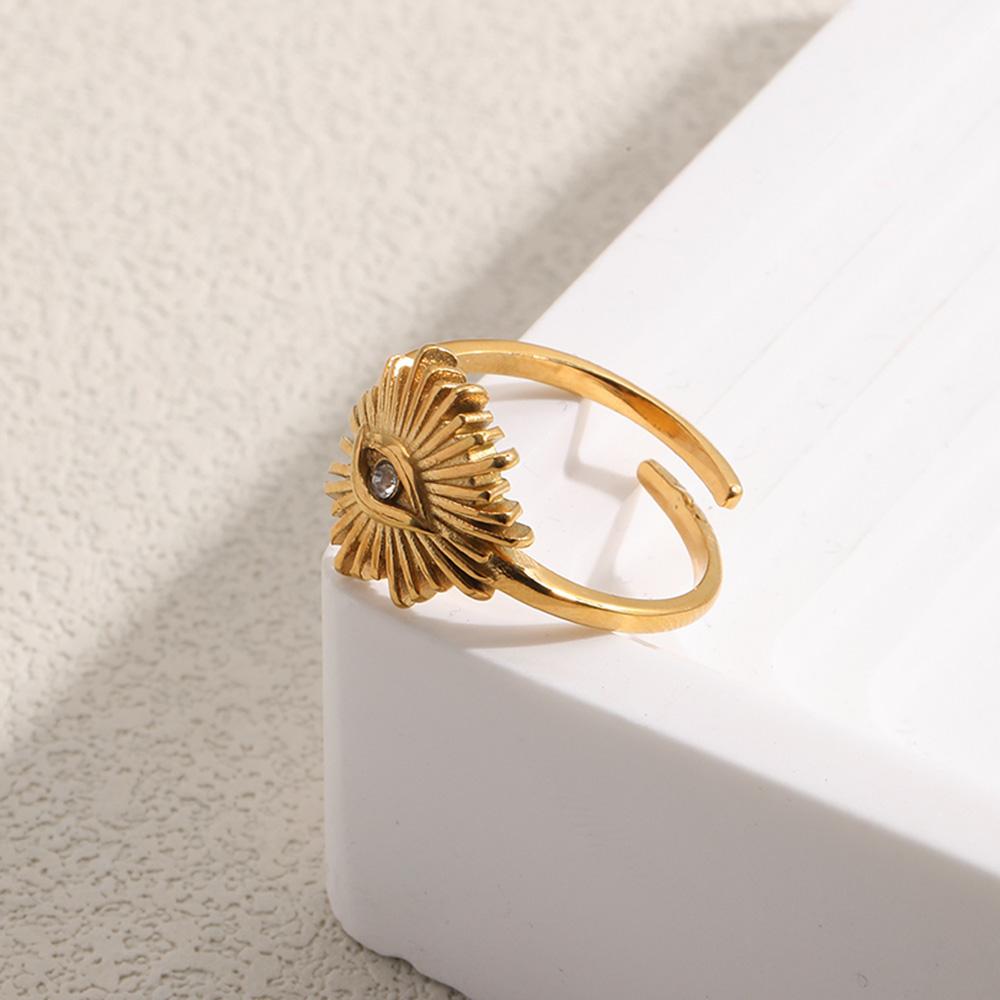 MamacitaSlay 316L Stainless Steel Evil Eye Zircon Adjustable Ring 18K Gold Plated Waterproof Jewelry For Women Statement Ring
