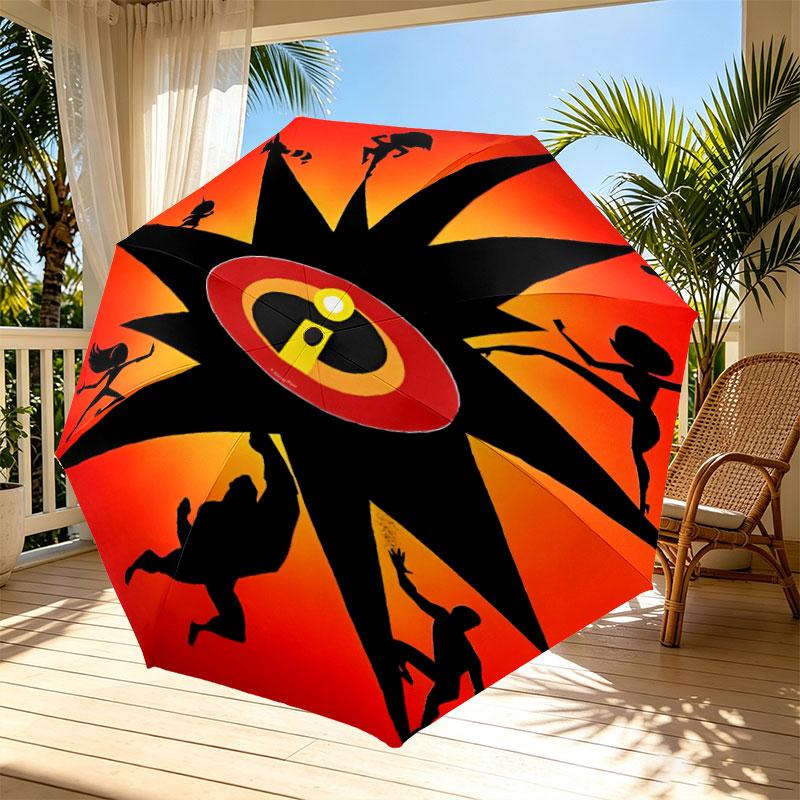 Incredibles Print Automatic Open Close Umbrella, Portable Foldable Umbrella, for Outdoor Commute Camping Trip, Ideal Birthday Gift