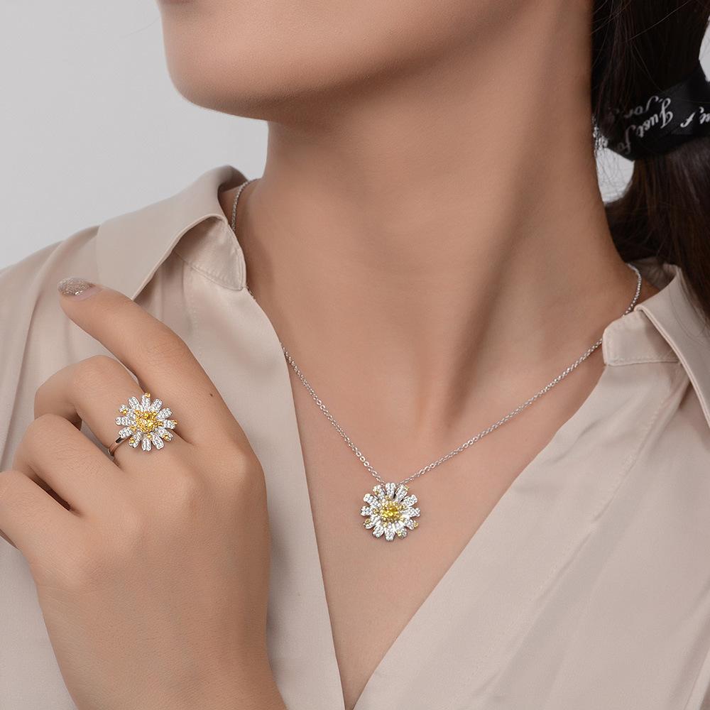 Tancies 925 Silver Daisy Pendant Female Fashion Clavicle Chain Flower Necklace 40+3.