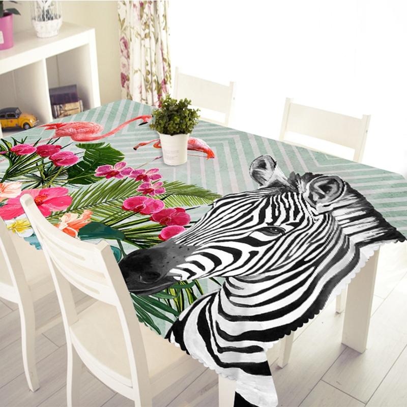 Flamingo And Green Jungle Pattern Tablecloth Dustproof Washable Cloth Thicken Cotton Rectangular And Round Table Cloth