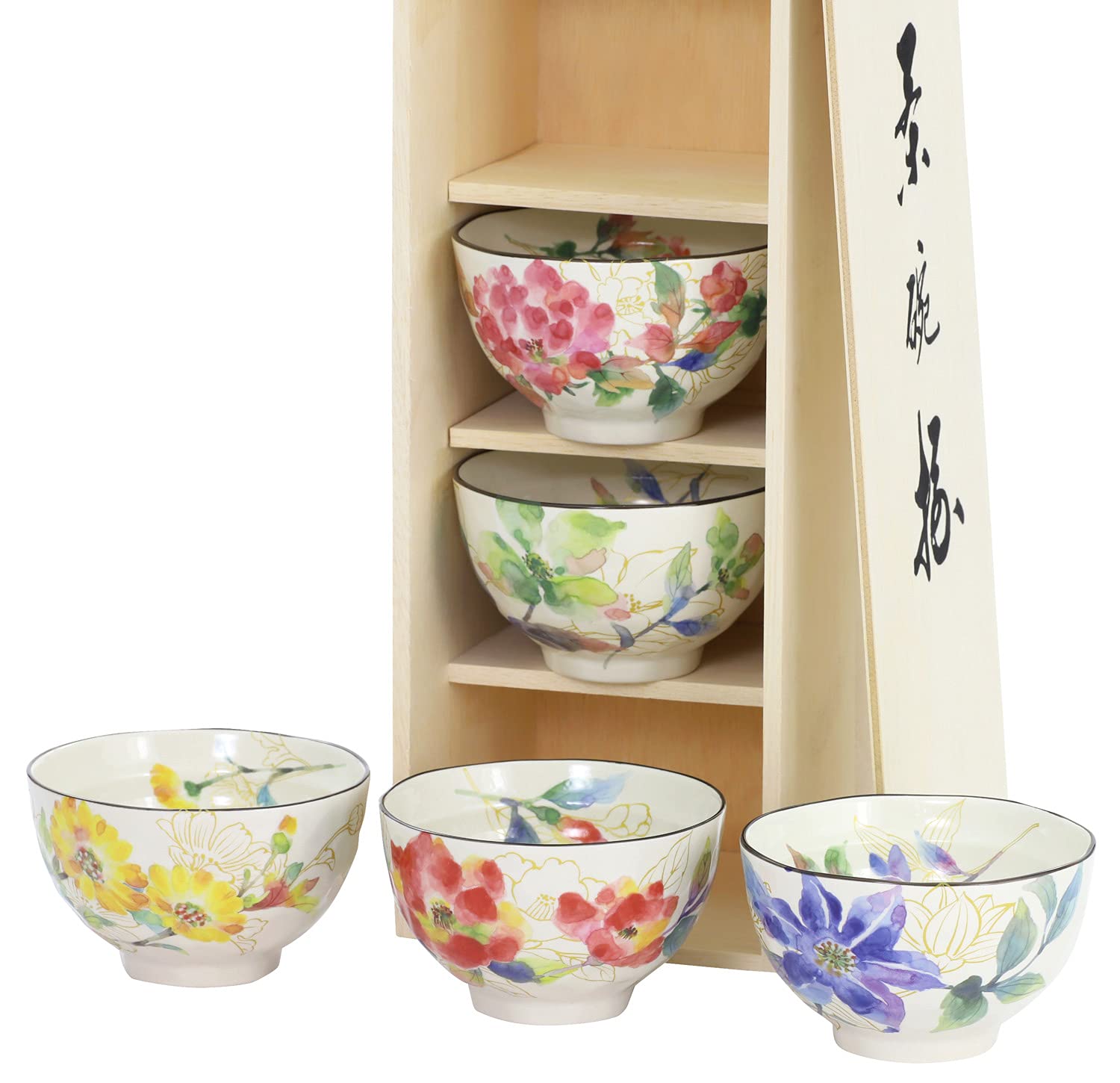 

Ceramic Indigo Flower Enishi Rice Bowl Set 5 Colors Approximately 03963 Size 11 H6.6