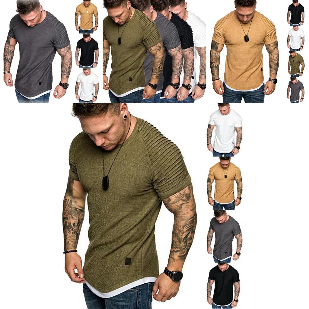 Men Solid Color Slim Fit O Neck Short Sleeve Muscle Tee Shirt Casual Tops Shirts