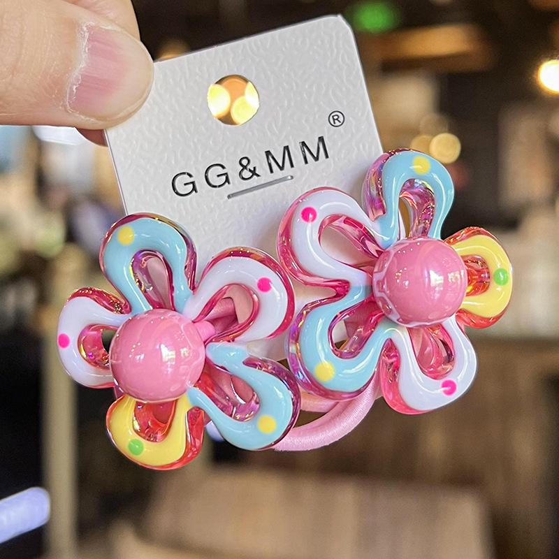 1 Pair Kid Hair Band Cute Sweet Floral Heart Bear Crystal Hair Rope for Baby Girl Little Girl Hair Accessories
