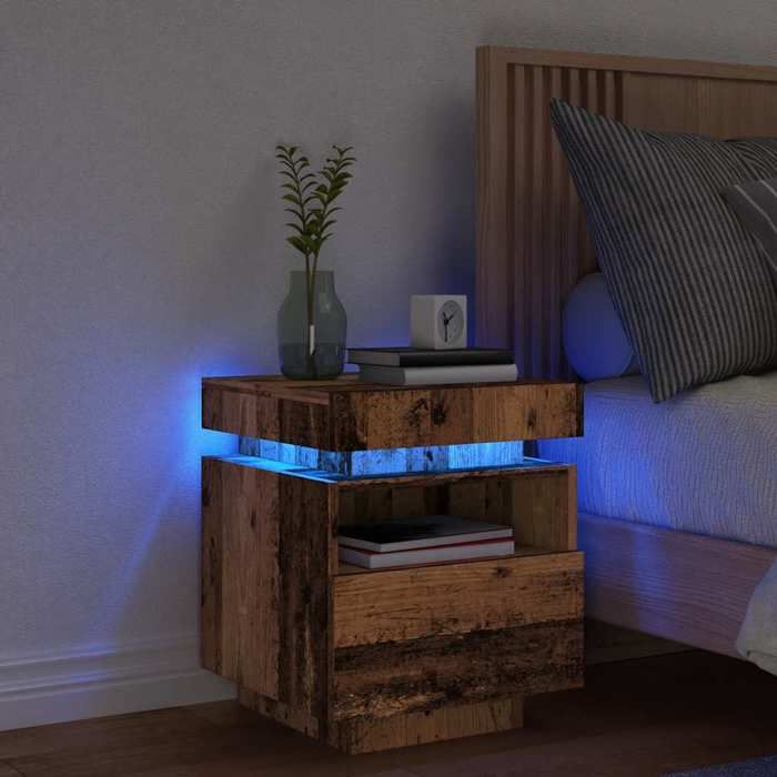 VidaXL Armoire de chevet avec lumières LED vieux bois 40x39x48,5 cm, table d'appoint, armoire de lit, table d'appoint pour 857658