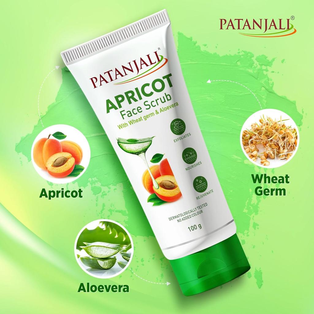 Patanjali Apricot Face Scrub 100g Pack of 1 Natural Skin Care Exfoliating Scrub for Glowing Smooth Skin