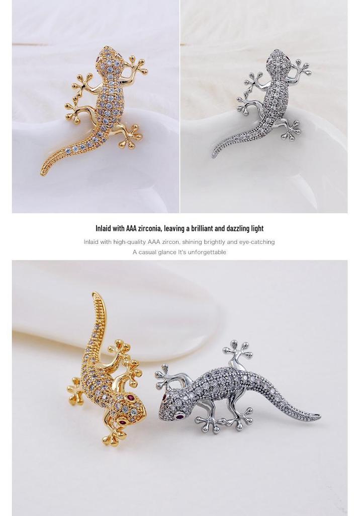 Fashion Gecko Zircon-Inlaid Men's & Women's High-Grade Brooch Corsage with Anti-Exposure Buckle