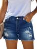 Damen zerrissene Jeansshorts hohe Taille ausgefranster roher Saum Stretch distressed Jean Shorts Sommer lässige Unterteile