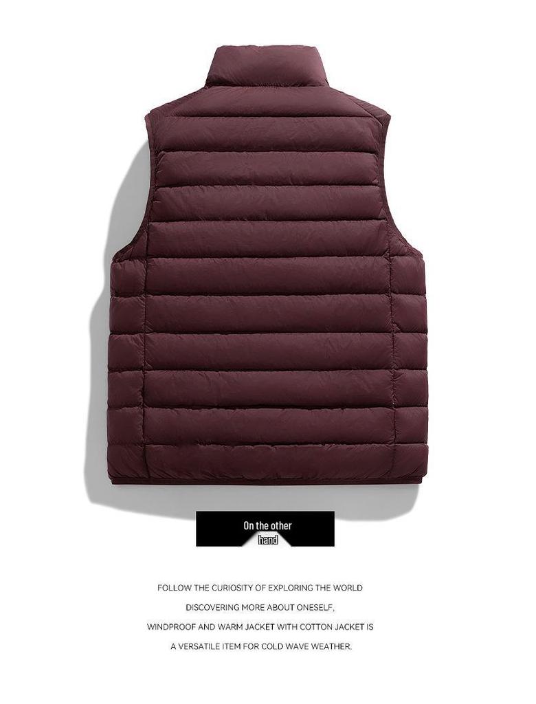 Men's Lightweight Winter Down Vest, 90% Insulated with Stand Collar, Short Fit for Sports, Group Purchase & Custom Printing Available