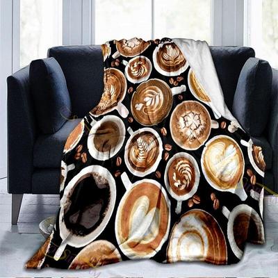 Manta para amantes del café, manta de franela con estampado a cuadros para oficina, manta para siesta Unisex para adultos, manta acogedora y cálida de felpa suave
