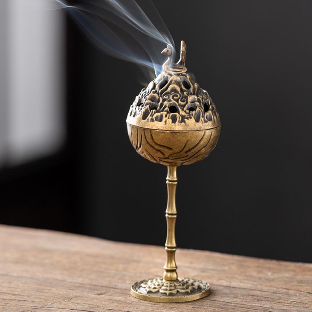 1PC Fulu Hollow High Foot Aromatherapy Stove for Ramadan Festival Retro Sandalwood Incense Stove Home Office Tea Room Decoration