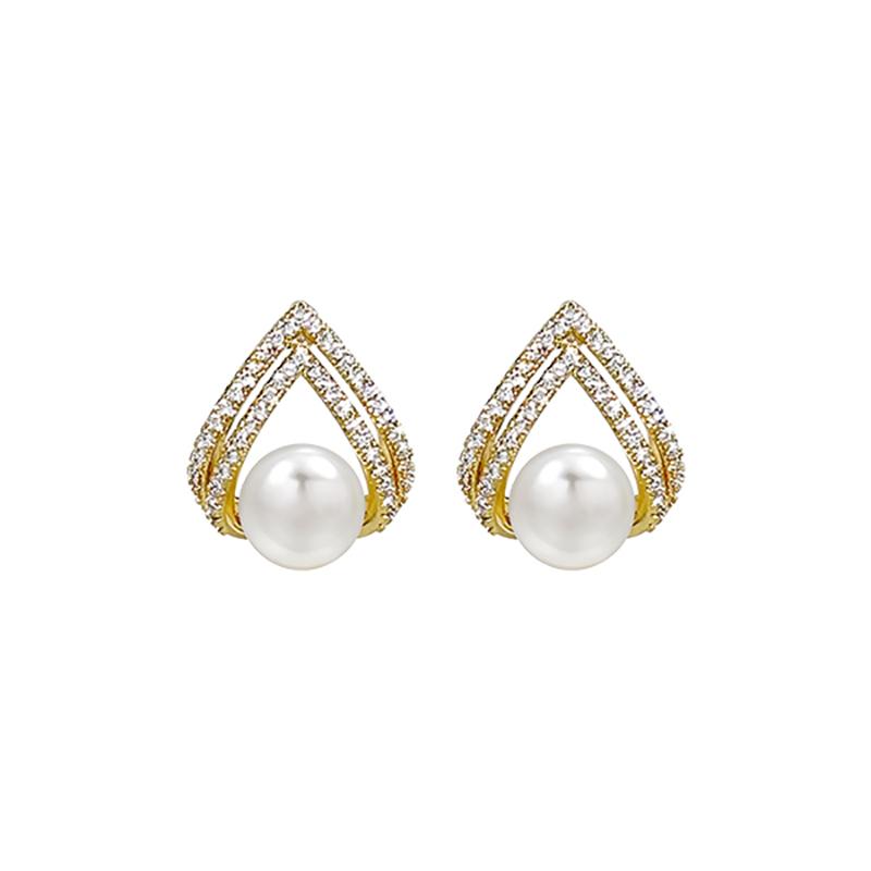 New Classic  High End Zircon V-shaped Imitation Pearl Earrings for Women's Gifts Jewelry Accessories 2025