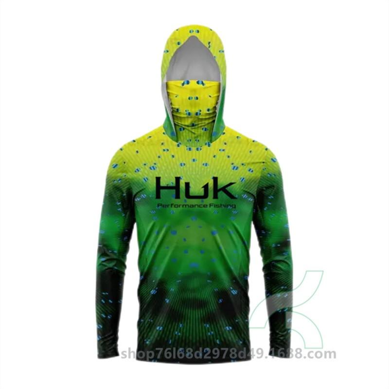 Mens Quick-Dry Fishing Hoodie With Integrated Face Cover UPF50 Sun Protection Lightweight Breathable Angling Shirt