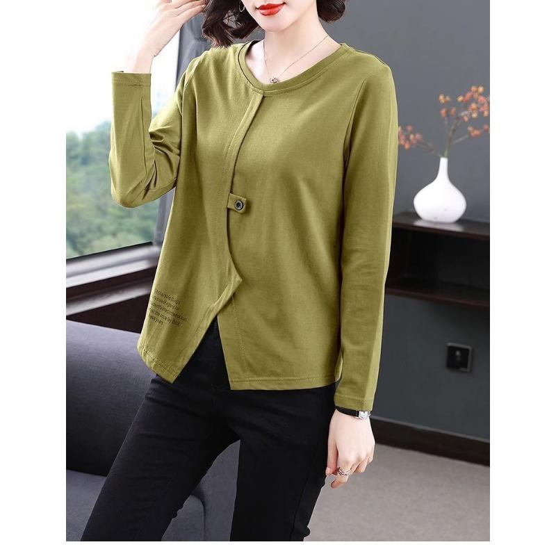 Women Autumn Irregular Button Long Sleeve T Shirt