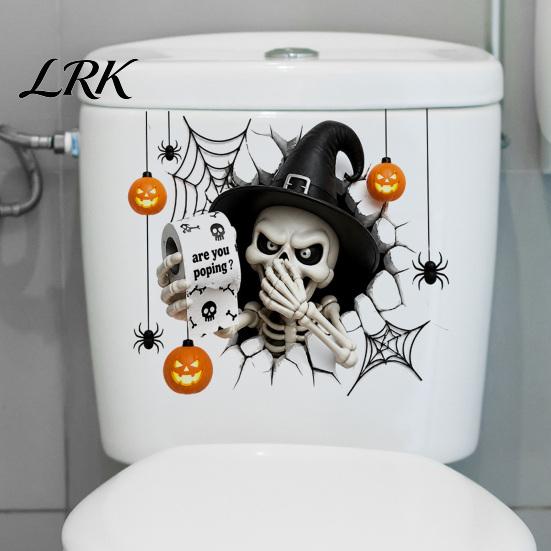 Waterproof Bathroom Surface Covers Halloween Toilet Seat Cover Stickers, Scary 3D Crack Ghost Skeleton Removable Pumpkin Wall Decals Tank Lid Decals,