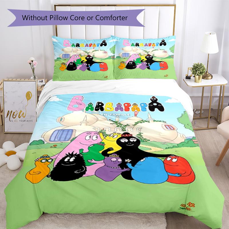 3pcs Barbapapa Bedding Set Duvet Cover Closure Includes 1 Duvet Cover & 2 Pillowcases, Soft and Comfortable for All Seasons.