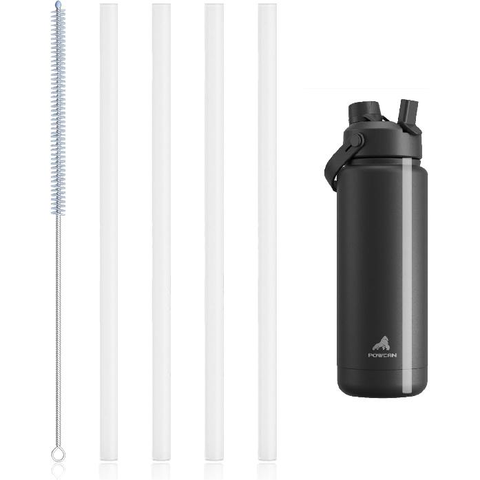 POWCAN Replacement Straw Set, 4 Reble Straws & 1 Cleaning Brush, Fits 12–64oz ulated Water Bottles, Food-Grade, Safe and Odor-Free Water Bottle