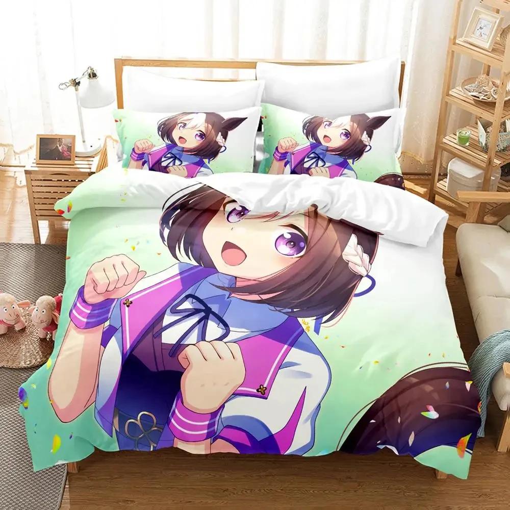 Anime Uma musume Prety Derby Beding Set Soft Duvet Cover Bed Linen Set Comfortable Quilt Cover Pilowcase Warm Comforter king Quen Sized Dimensions
