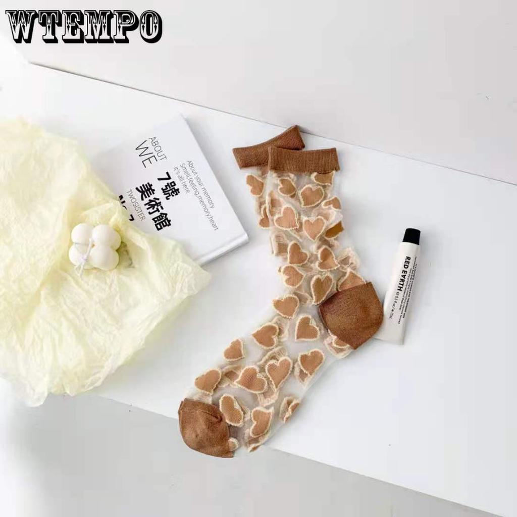 6pcs Crystal Long Socks Women Spring Summer Love Transparent Glass Silk Japanese Cute Thin Mid-Calf Stockings