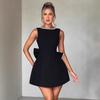 European & American Summer Women's Pearl Bow A-line Backless Dress