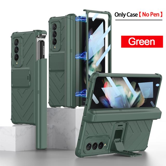 Z Fold 3 Magnetic Hinge Capa For Samsung Galaxy Z Fold 3 Fold3 5g Case Slide Pen Slot Front Glass Film Kickstand Hard Pc Cover
