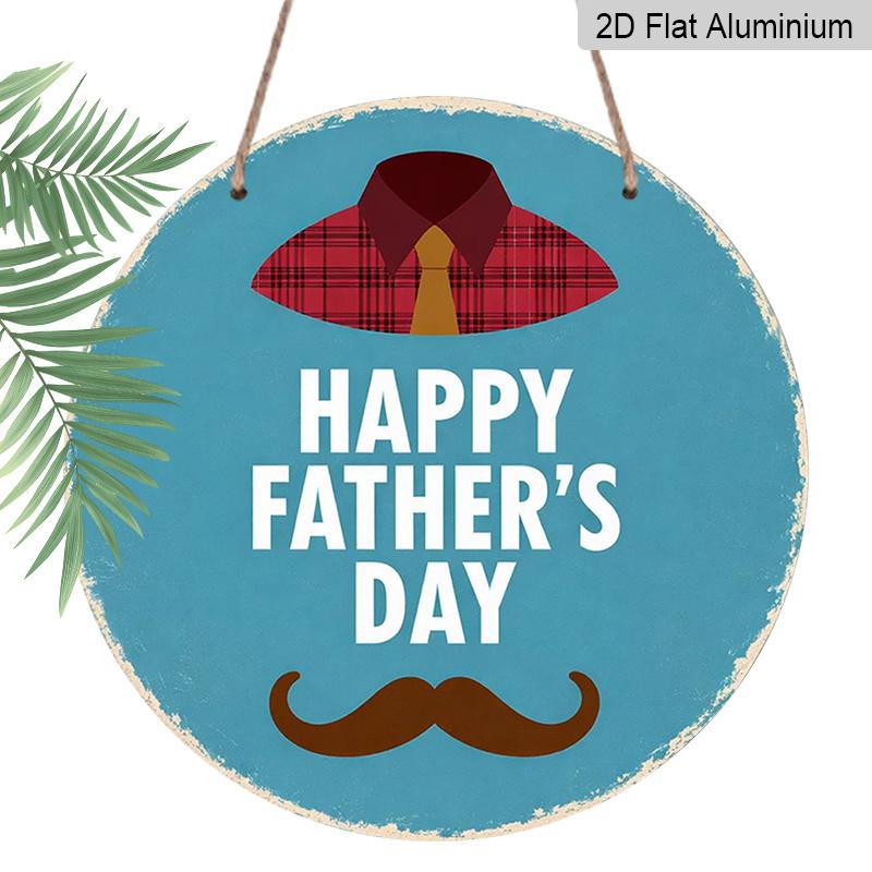 

2D Flat, 1pc Round Aluminum Hanging Sign - Happy Father s Day Plaid Shirt & Mustache Metal Wall Art, Retro Blue Vintage Design, Perfect for Father s 7.87x7.87inch