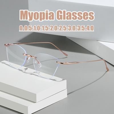 Fashion Frameless Myopia Glasses Women Versatile Anti Blue Light Minus Diopter Glasses Retro Cat Eye Near Sight Eyewear-0.5-1.5