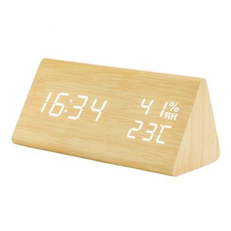 Electronic Alarm Clock LED Digital Clock Bedside Small Alarm Clock Voice-controlled Luminous Electronic Clock Wooden Clock