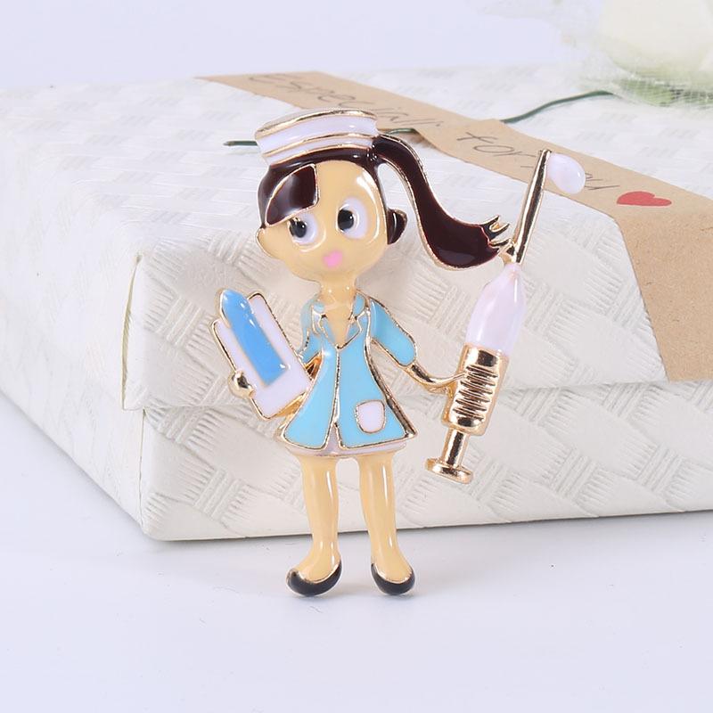 Fashion Cartoon Personalized Female Nurse Brooch, Versatile Alloy Dripping Oil Women'S Clothing Accessories
