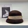 Autumn and Winter% Pure Wool Pearl Wrinkled Cloth with Decorative Small Brim Basin Hat Bucket Hat Women's Elegant Versatile Top Hat