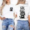 No Talkie Before Coffee Print T-shirt Short Sleeve Casual Top Summer Women Black Cat Kawaii Streetwear Graphic Tees Shirt Tops