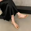 New leather square head flat bottom with simple thin strap open-toed beach sandals