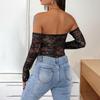 Sexy Summer Women Lace Bodysuits Solid Color Short Sleeve Boat Neck Tights Jumpsuits