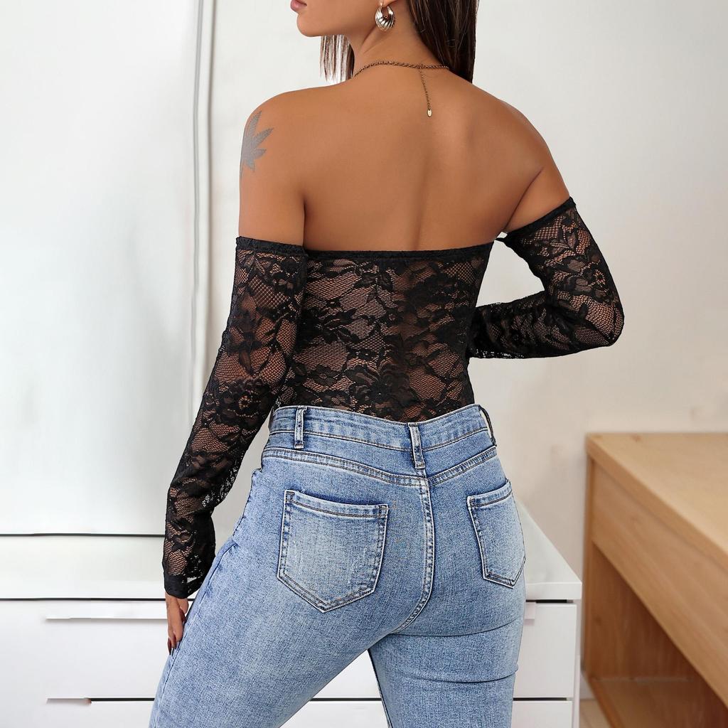 Sexy Summer Women Lace Bodysuits Solid Color Short Sleeve Boat Neck Tights Jumpsuits