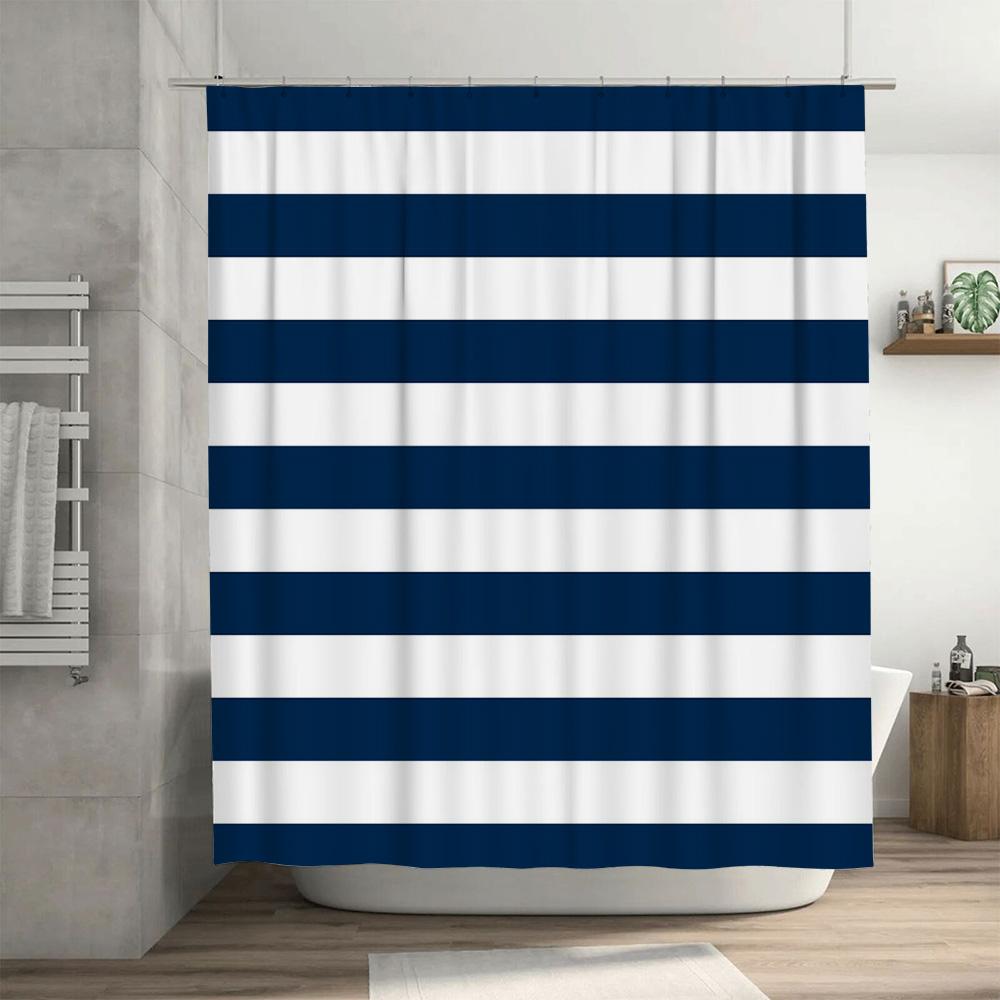 Unframed Striking Blue White Shower Curtain with Stripes Perfect for Your Bathroom Decor Premium Fabric Shower Curtain Waterproo
